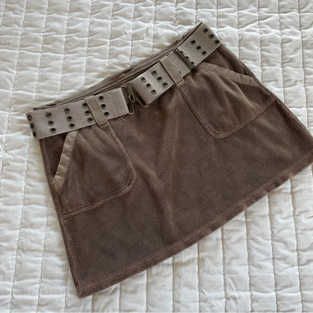 Juicy couture rare vintage Y2K mini cargo brown terrycloth skirt with belt